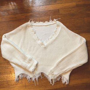 White Distressed Sweater